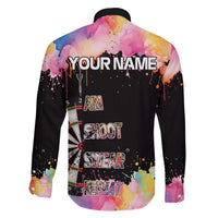 Dartboard and Colorful Paint Splash Darts Family Matching Off The Shoulder Long Sleeve Dress and Hawaiian Shirt with Aim Shoot Swear Repeat Quote Custom Name TS04