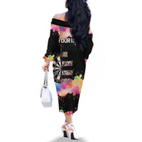 Dartboard and Colorful Paint Splash Darts Family Matching Off The Shoulder Long Sleeve Dress and Hawaiian Shirt with Aim Shoot Swear Repeat Quote Custom Name TS04