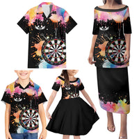 Dartboard and Colorful Paint Splash Darts Family Matching Puletasi and Hawaiian Shirt with Aim Shoot Swear Repeat Quote Custom Name TS04