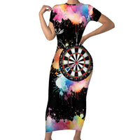 Dartboard and Colorful Paint Splash Darts Family Matching Short Sleeve Bodycon Dress and Hawaiian Shirt with Aim Shoot Swear Repeat Quote Custom Name TS04