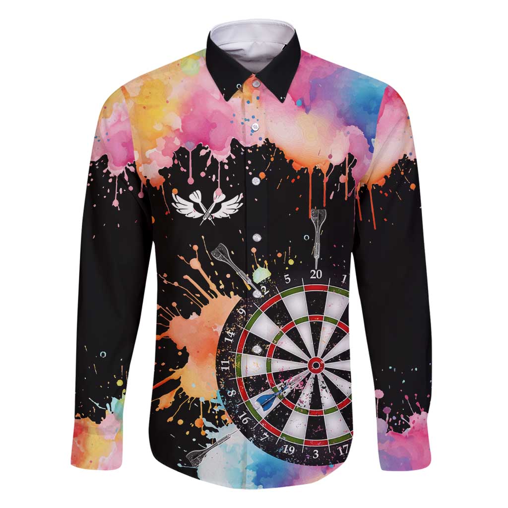 Dartboard and Colorful Paint Splash Darts Family Matching Summer Maxi Dress and Hawaiian Shirt with Aim Shoot Swear Repeat Quote Custom Name TS04