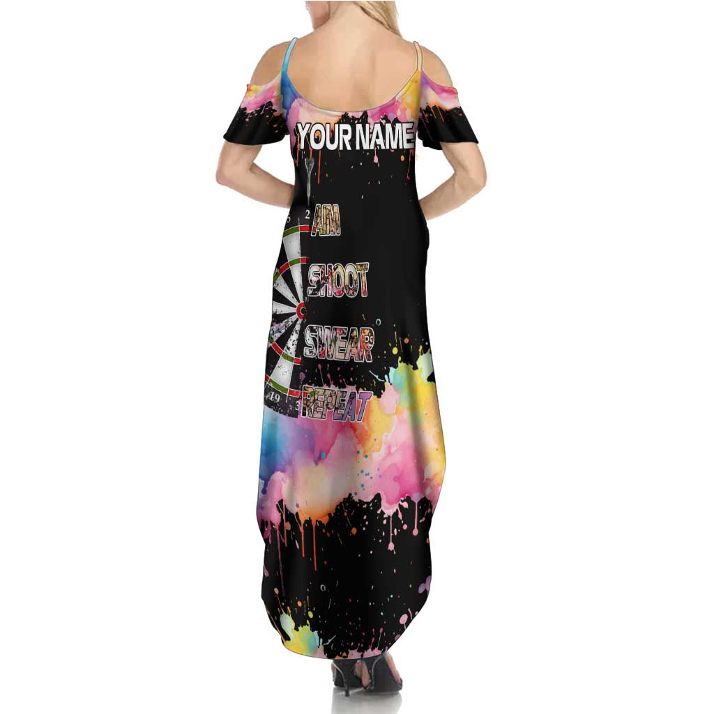 Dartboard and Colorful Paint Splash Darts Family Matching Summer Maxi Dress and Hawaiian Shirt with Aim Shoot Swear Repeat Quote Custom Name TS04