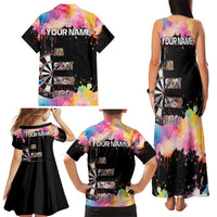 Dartboard and Colorful Paint Splash Darts Family Matching Tank Maxi Dress and Hawaiian Shirt with Aim Shoot Swear Repeat Quote Custom Name TS04