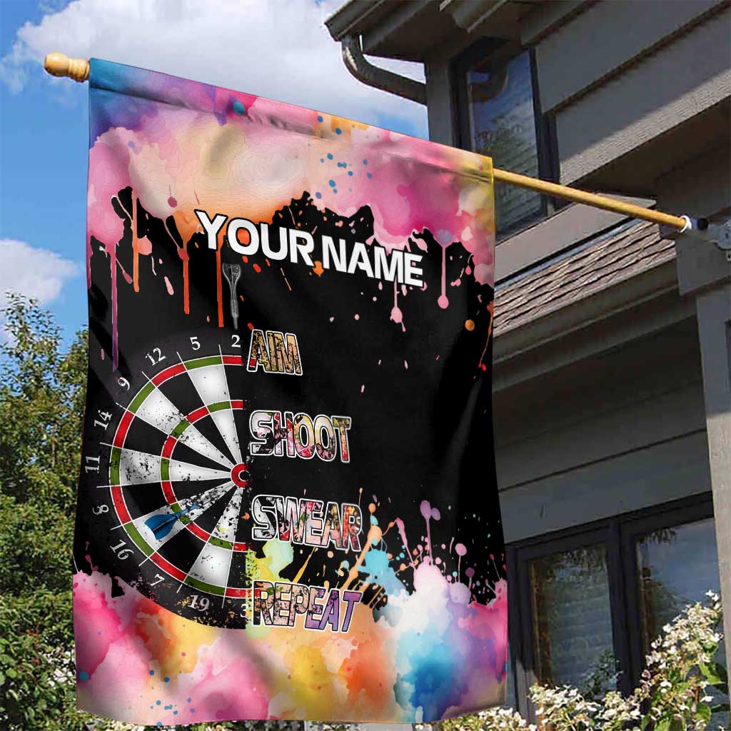 Dartboard and Colorful Paint Splash Darts Garden Flag with Aim Shoot Swear Repeat Quote Custom Name - Wonder Print Shop