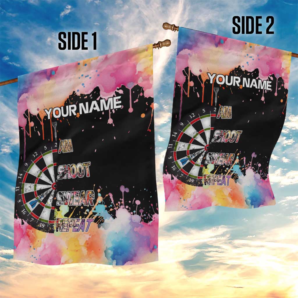 Dartboard and Colorful Paint Splash Darts Garden Flag with Aim Shoot Swear Repeat Quote Custom Name - Wonder Print Shop