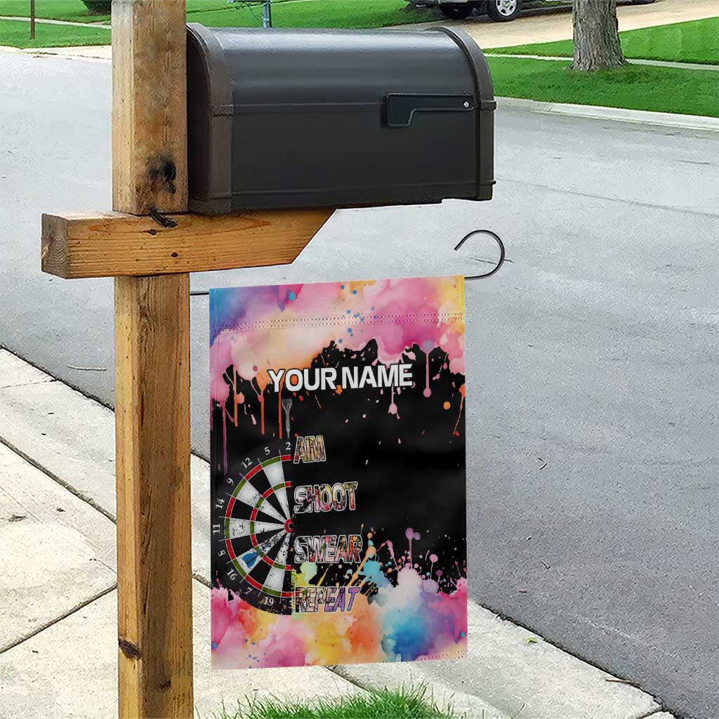 Dartboard and Colorful Paint Splash Darts Garden Flag with Aim Shoot Swear Repeat Quote Custom Name - Wonder Print Shop