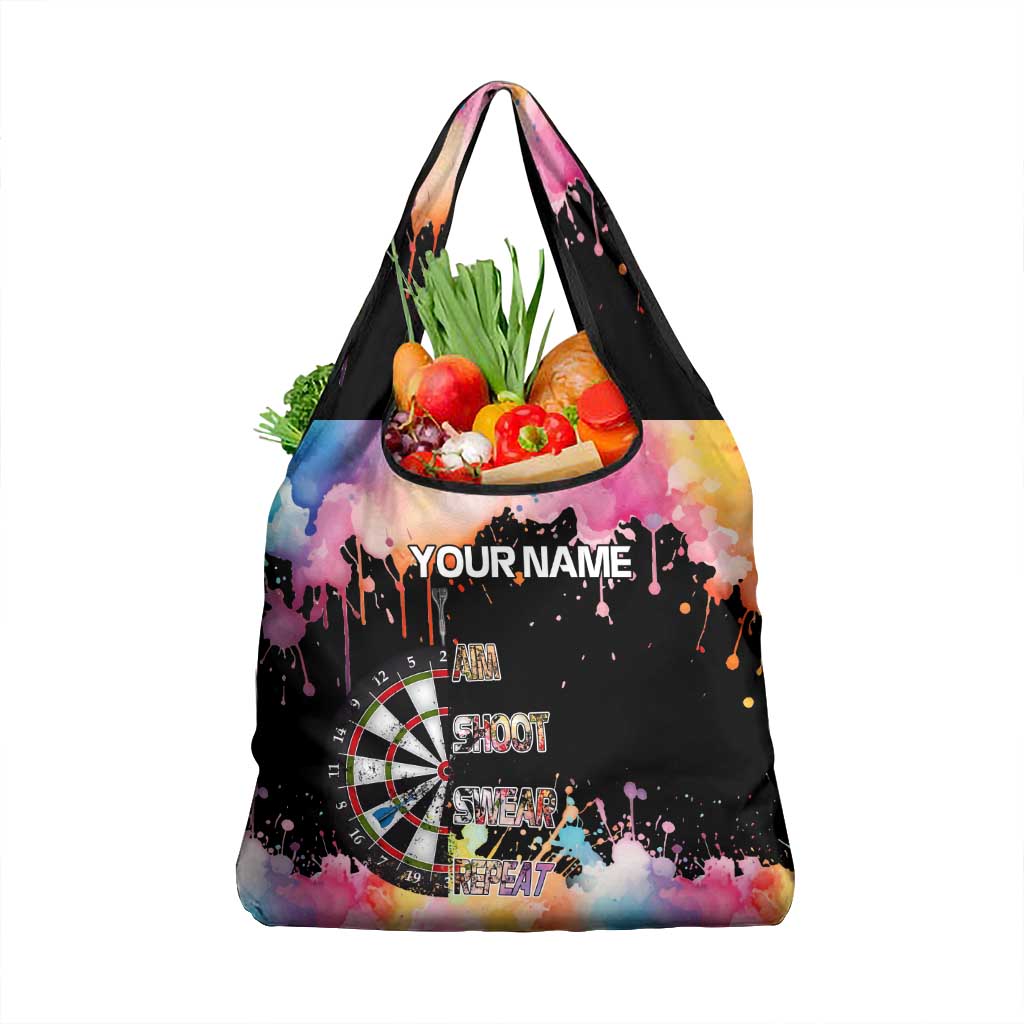 Dartboard and Colorful Paint Splash Darts Grocery Bag with Aim Shoot Swear Repeat Quote Custom Name - Wonder Print Shop