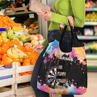 Dartboard and Colorful Paint Splash Darts Grocery Bag with Aim Shoot Swear Repeat Quote Custom Name - Wonder Print Shop