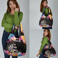 Dartboard and Colorful Paint Splash Darts Grocery Bag with Aim Shoot Swear Repeat Quote Custom Name - Wonder Print Shop