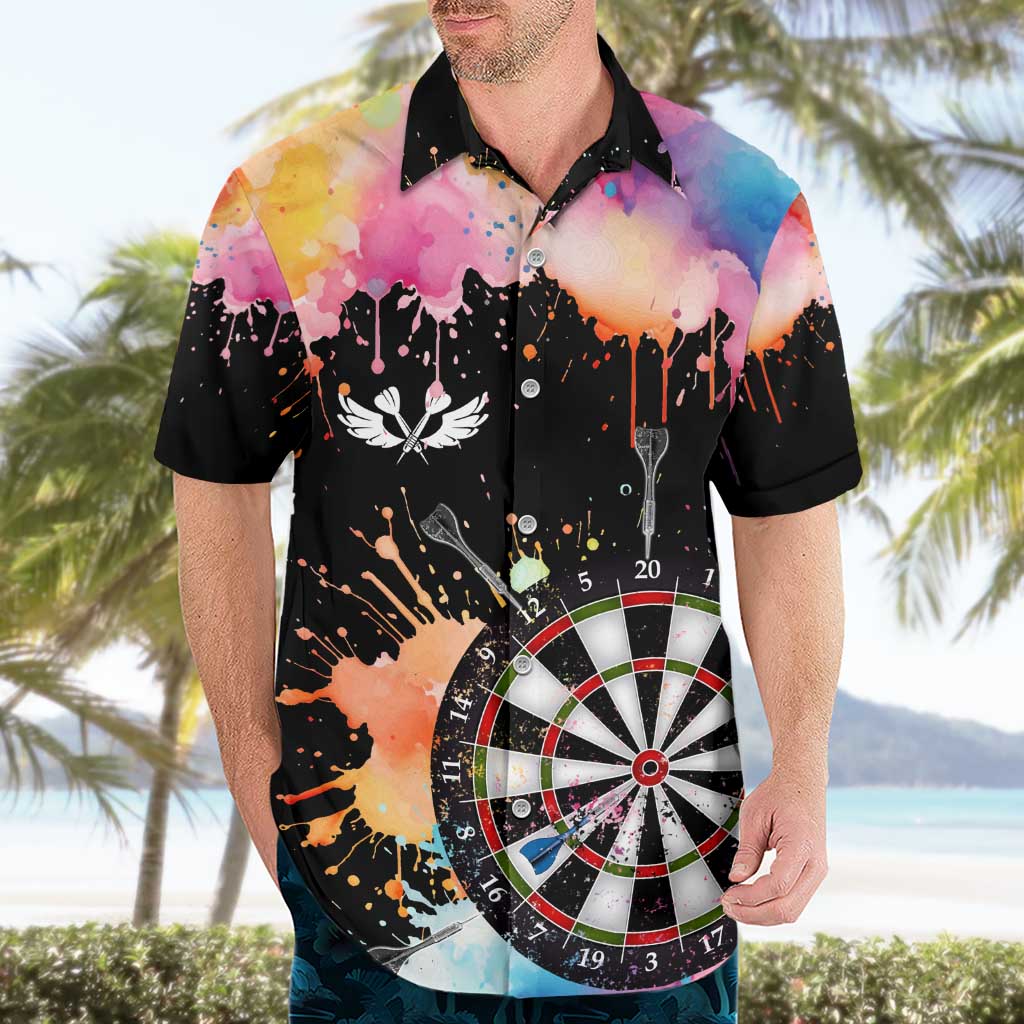 Dartboard and Colorful Paint Splash Darts Hawaiian Shirt with Aim Shoot Swear Repeat Quote Custom Name TS04
