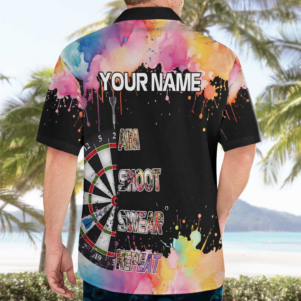 Dartboard and Colorful Paint Splash Darts Hawaiian Shirt with Aim Shoot Swear Repeat Quote Custom Name TS04