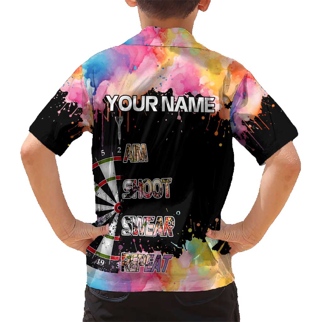 Dartboard and Colorful Paint Splash Darts Hawaiian Shirt with Aim Shoot Swear Repeat Quote Custom Name TS04