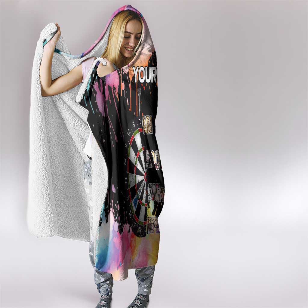 Dartboard and Colorful Paint Splash Darts Hooded Blanket with Aim Shoot Swear Repeat Quote Custom Name - Wonder Print Shop