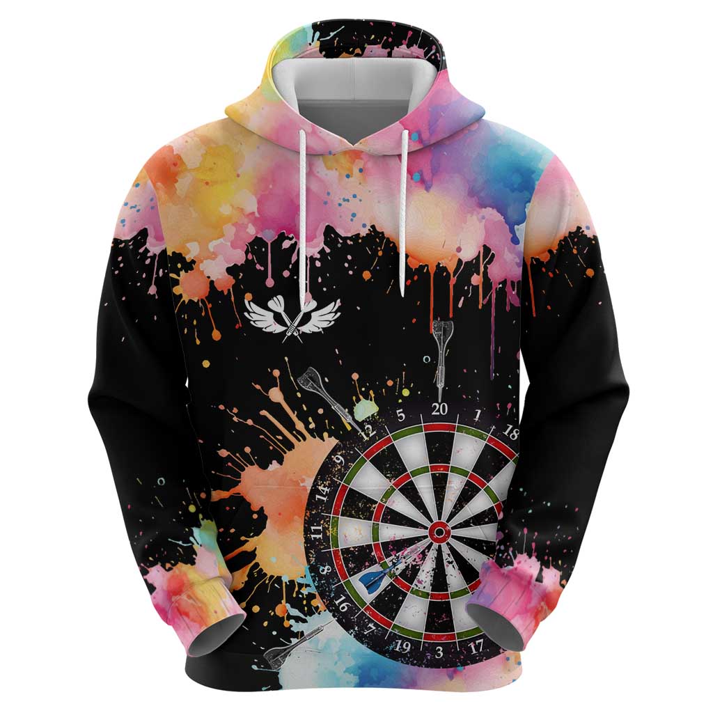 Dartboard and Colorful Paint Splash Darts Hoodie with Aim Shoot Swear Repeat Quote Custom Name TS04
