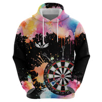 Dartboard and Colorful Paint Splash Darts Hoodie with Aim Shoot Swear Repeat Quote Custom Name TS04