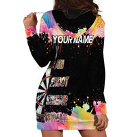 Dartboard and Colorful Paint Splash Darts Hoodie Dress with Aim Shoot Swear Repeat Quote Custom Name TS04