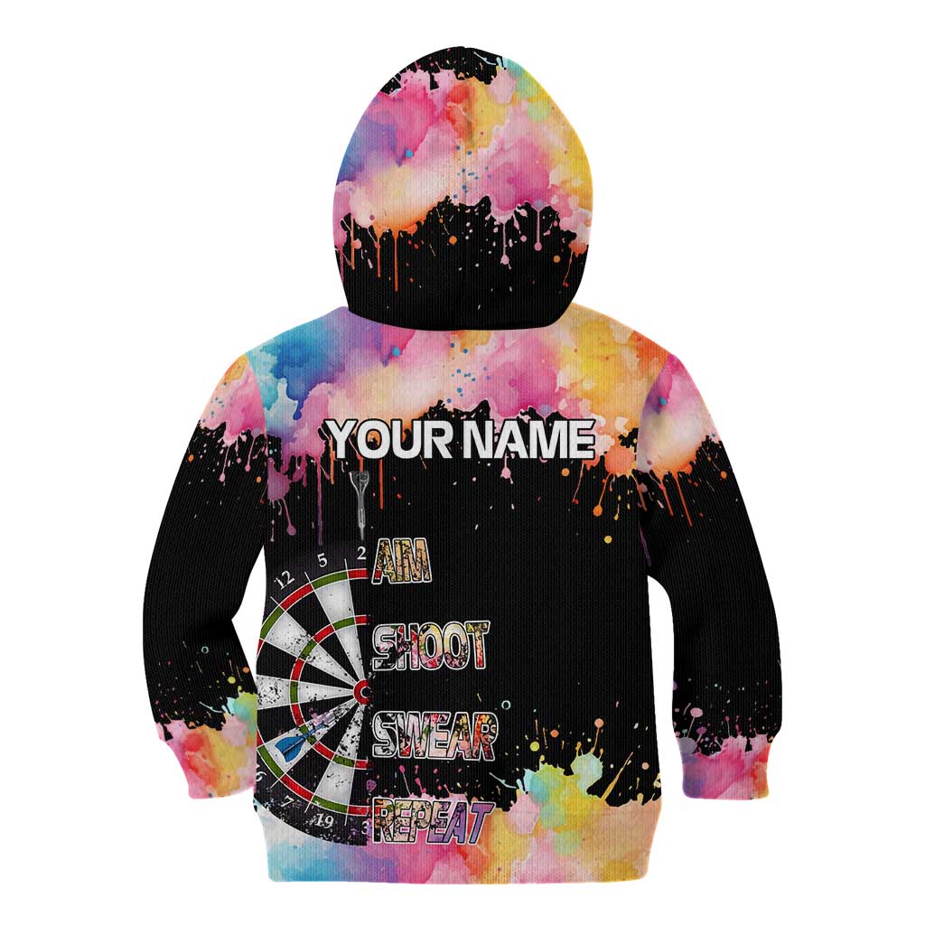 Dartboard and Colorful Paint Splash Darts Kid Hoodie with Aim Shoot Swear Repeat Quote Custom Name TS04