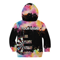 Dartboard and Colorful Paint Splash Darts Kid Hoodie with Aim Shoot Swear Repeat Quote Custom Name TS04