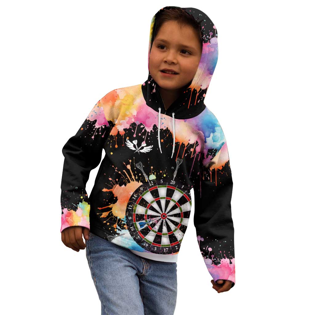 Dartboard and Colorful Paint Splash Darts Kid Hoodie with Aim Shoot Swear Repeat Quote Custom Name TS04