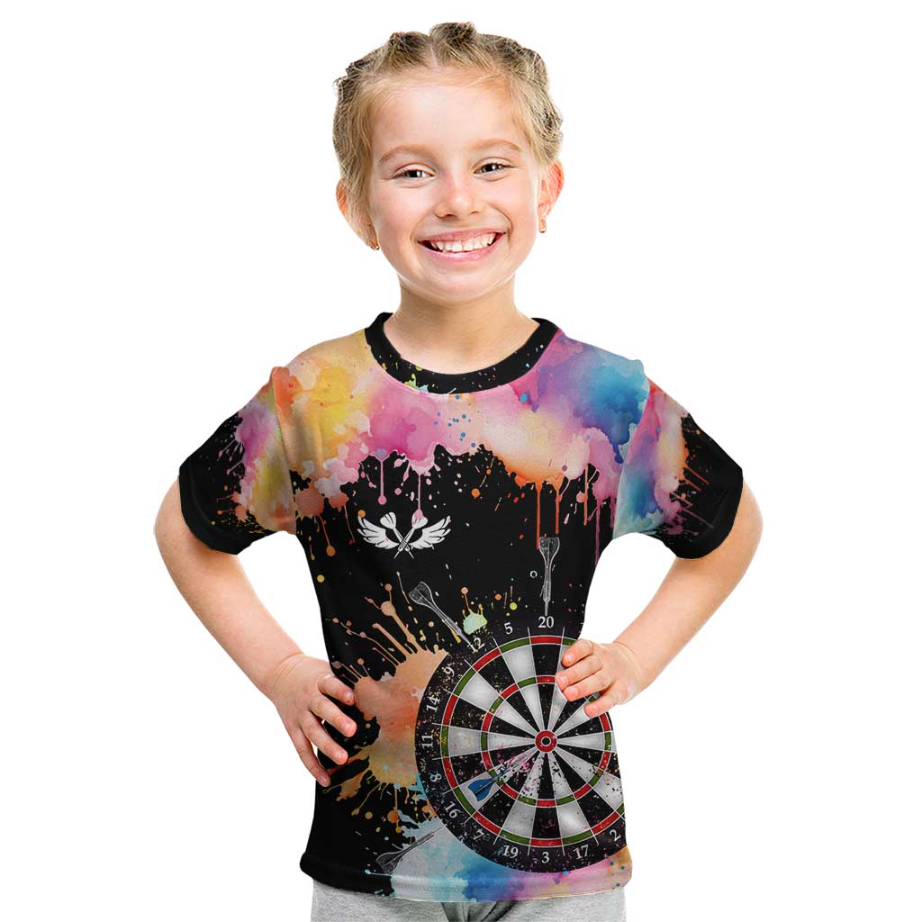 Dartboard and Colorful Paint Splash Darts Kid T Shirt with Aim Shoot Swear Repeat Quote Custom Name TS04