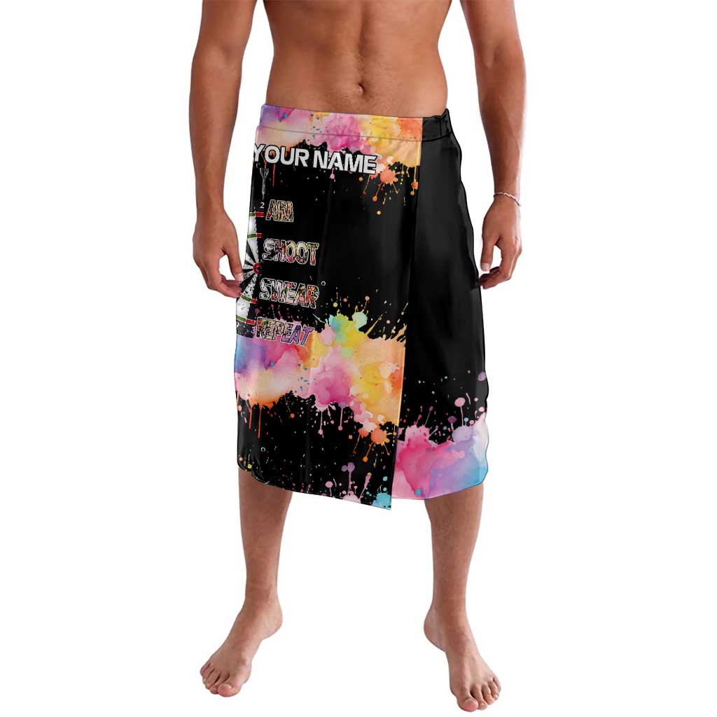 Dartboard and Colorful Paint Splash Darts Lavalava with Aim Shoot Swear Repeat Quote Custom Name TS04
