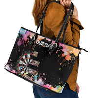 Dartboard and Colorful Paint Splash Darts Leather Tote Bag with Aim Shoot Swear Repeat Quote Custom Name - Wonder Print Shop