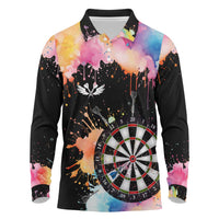 Dartboard and Colorful Paint Splash Darts Long Sleeve Polo Shirt with Aim Shoot Swear Repeat Quote Custom Name TS04