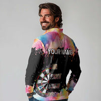 Dartboard and Colorful Paint Splash Darts Long Sleeve Polo Shirt with Aim Shoot Swear Repeat Quote Custom Name TS04