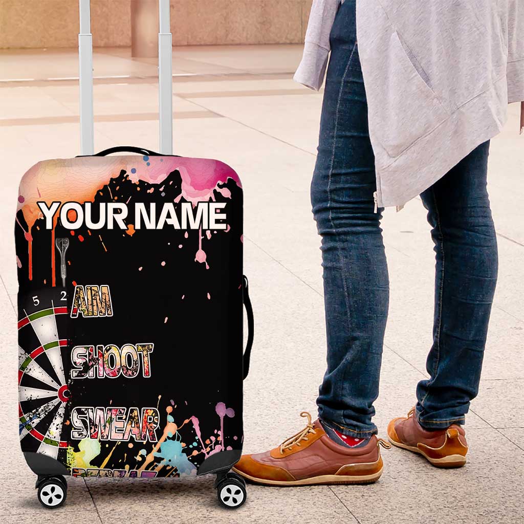 Dartboard and Colorful Paint Splash Darts Luggage Cover with Aim Shoot Swear Repeat Quote Custom Name - Wonder Print Shop