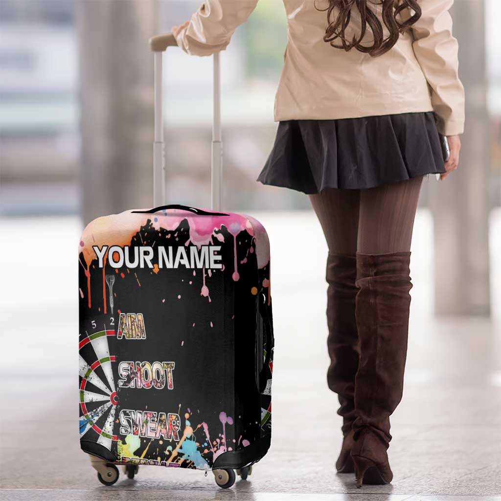 Dartboard and Colorful Paint Splash Darts Luggage Cover with Aim Shoot Swear Repeat Quote Custom Name - Wonder Print Shop