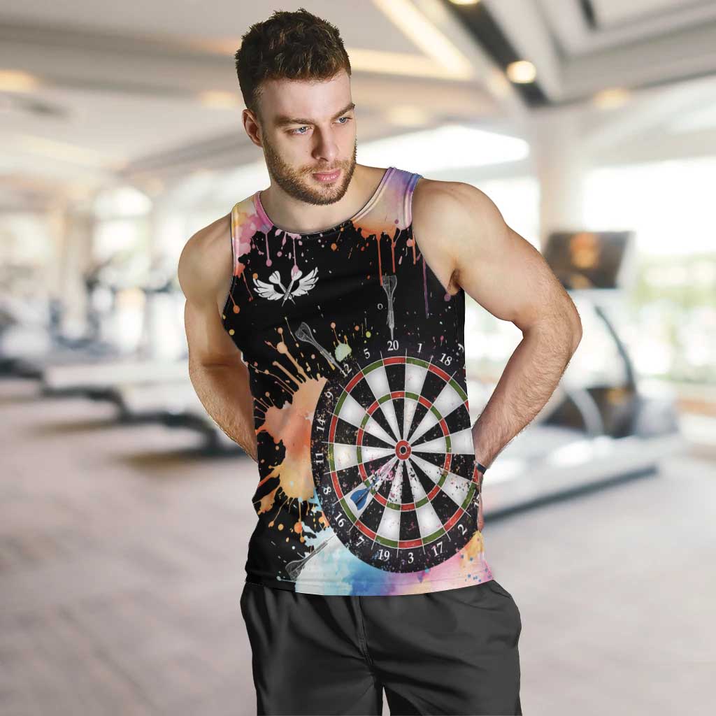 Dartboard and Colorful Paint Splash Darts Men Tank Top with Aim Shoot Swear Repeat Quote Custom Name TS04