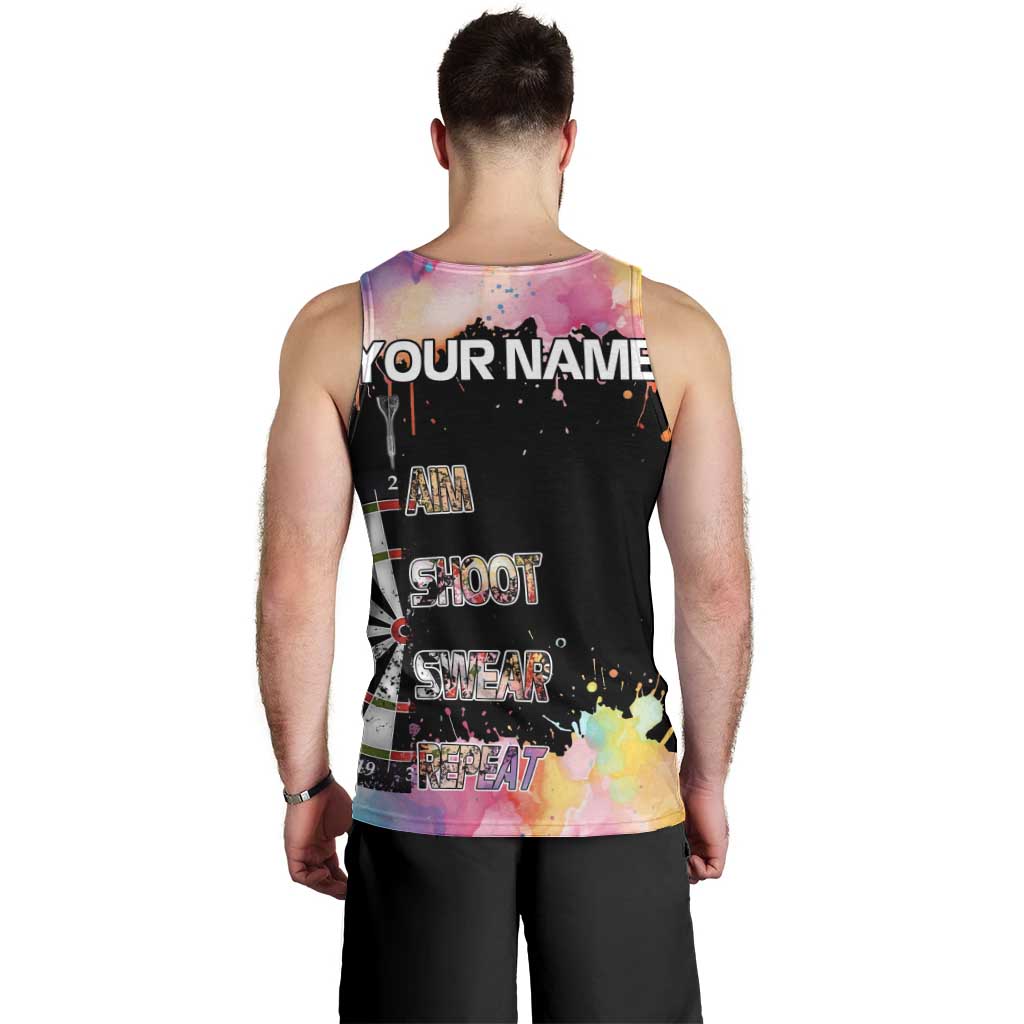Dartboard and Colorful Paint Splash Darts Men Tank Top with Aim Shoot Swear Repeat Quote Custom Name TS04