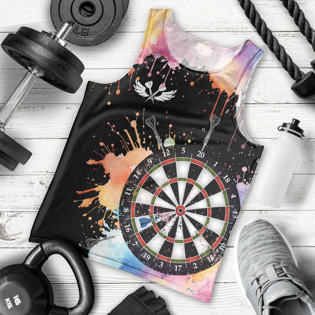 Dartboard and Colorful Paint Splash Darts Men Tank Top with Aim Shoot Swear Repeat Quote Custom Name TS04