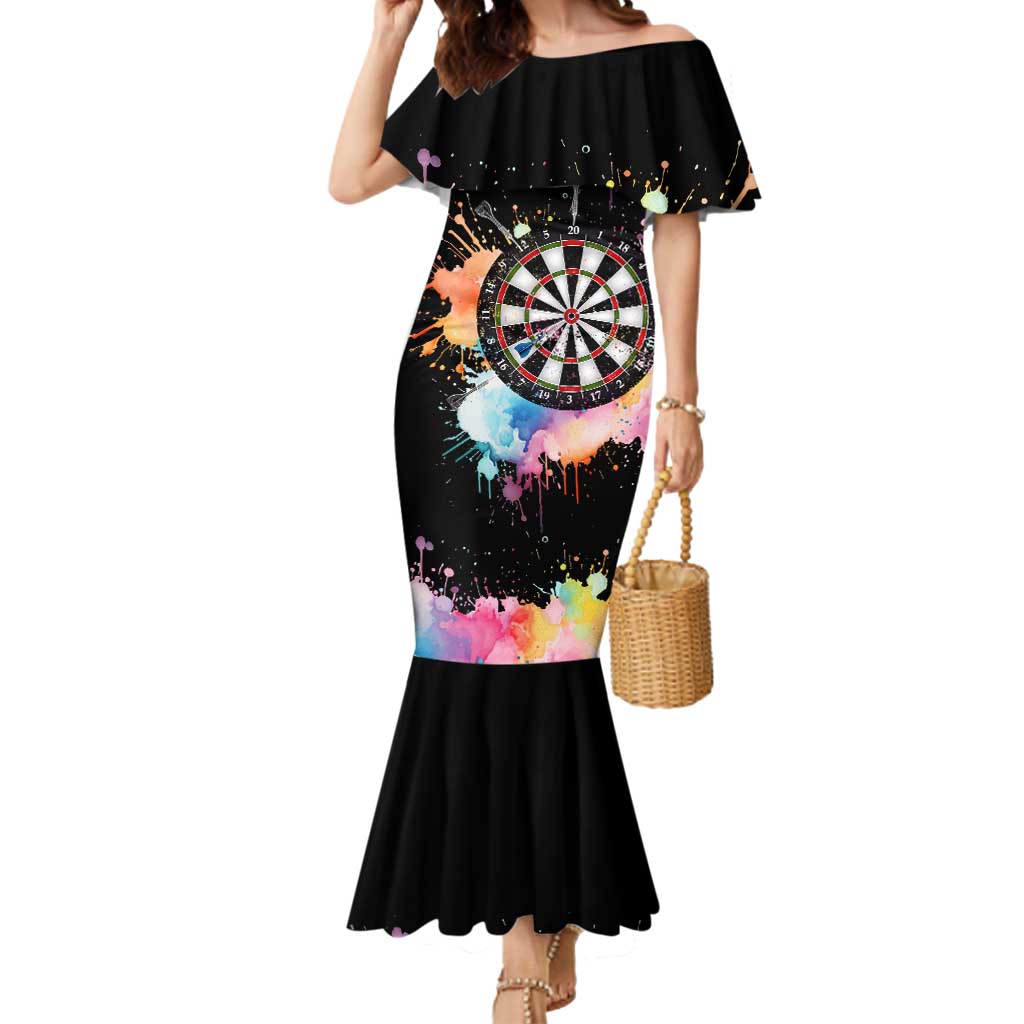 Dartboard and Colorful Paint Splash Darts Mermaid Dress with Aim Shoot Swear Repeat Quote Custom Name TS04