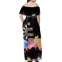 Dartboard and Colorful Paint Splash Darts Off Shoulder Maxi Dress with Aim Shoot Swear Repeat Quote Custom Name TS04