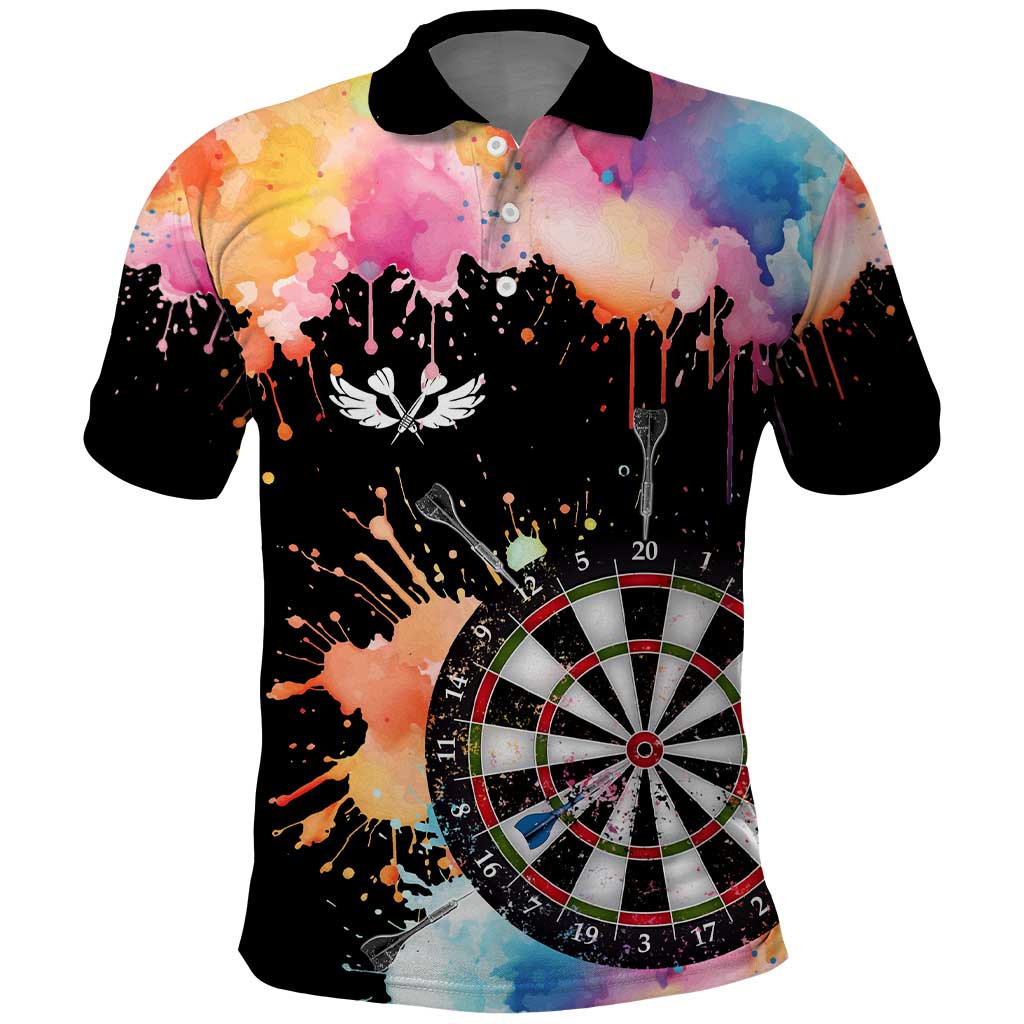 Dartboard and Colorful Paint Splash Darts Polo Shirt with Aim Shoot Swear Repeat Quote Custom Name TS04