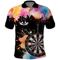 Dartboard and Colorful Paint Splash Darts Polo Shirt with Aim Shoot Swear Repeat Quote Custom Name TS04