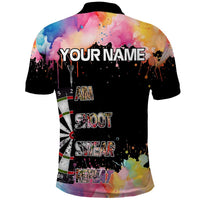 Dartboard and Colorful Paint Splash Darts Polo Shirt with Aim Shoot Swear Repeat Quote Custom Name TS04