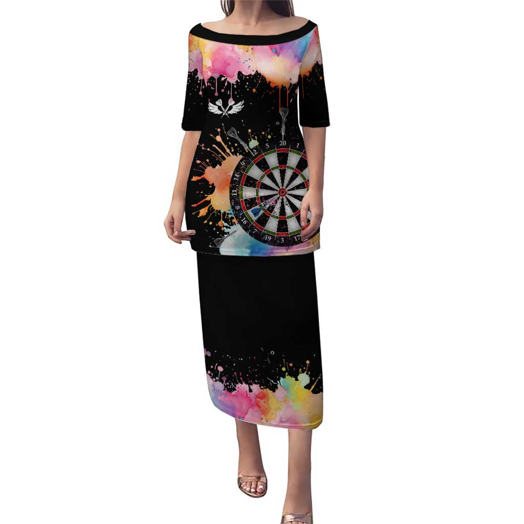 Dartboard and Colorful Paint Splash Darts Puletasi with Aim Shoot Swear Repeat Quote Custom Name TS04