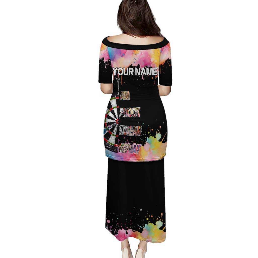 Dartboard and Colorful Paint Splash Darts Puletasi with Aim Shoot Swear Repeat Quote Custom Name TS04
