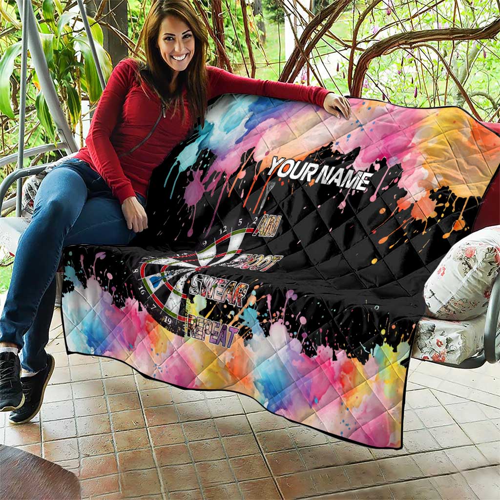 Dartboard and Colorful Paint Splash Darts Quilt with Aim Shoot Swear Repeat Quote Custom Name - Wonder Print Shop