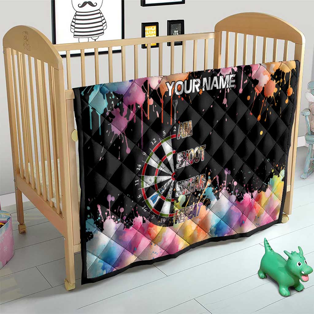 Dartboard and Colorful Paint Splash Darts Quilt with Aim Shoot Swear Repeat Quote Custom Name - Wonder Print Shop