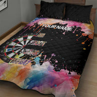 Dartboard and Colorful Paint Splash Darts Quilt Bed Set with Aim Shoot Swear Repeat Quote Custom Name - Wonder Print Shop
