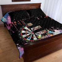 Dartboard and Colorful Paint Splash Darts Quilt Bed Set with Aim Shoot Swear Repeat Quote Custom Name - Wonder Print Shop