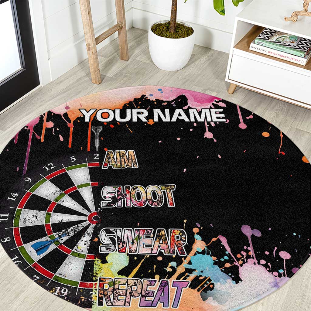 Dartboard and Colorful Paint Splash Darts Round Carpet with Aim Shoot Swear Repeat Quote Custom Name - Wonder Print Shop