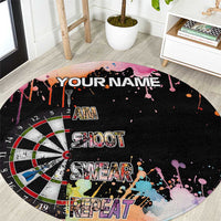 Dartboard and Colorful Paint Splash Darts Round Carpet with Aim Shoot Swear Repeat Quote Custom Name - Wonder Print Shop