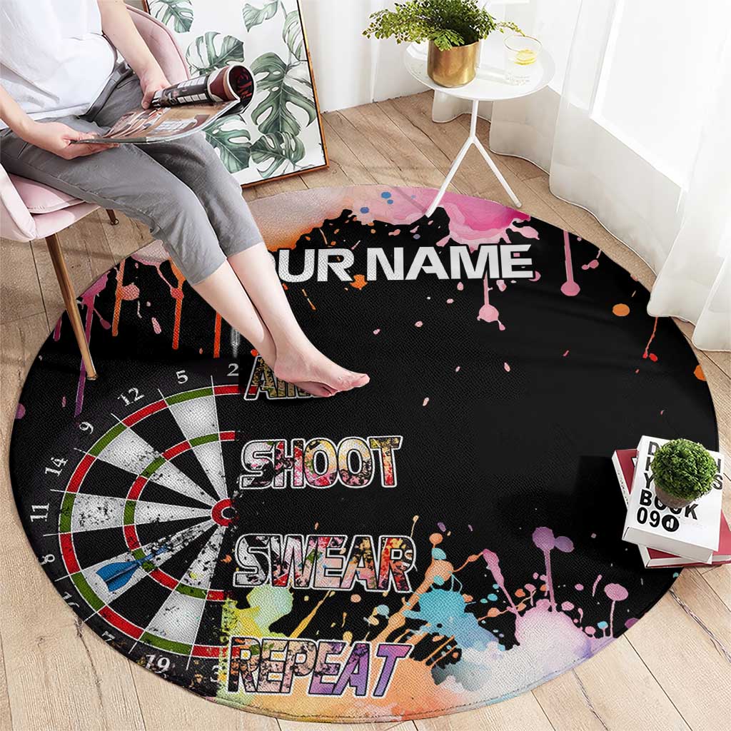 Dartboard and Colorful Paint Splash Darts Round Carpet with Aim Shoot Swear Repeat Quote Custom Name - Wonder Print Shop