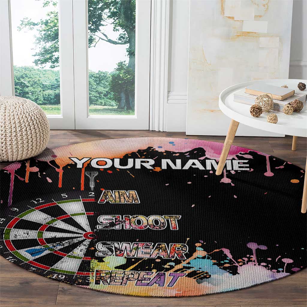 Dartboard and Colorful Paint Splash Darts Round Carpet with Aim Shoot Swear Repeat Quote Custom Name - Wonder Print Shop