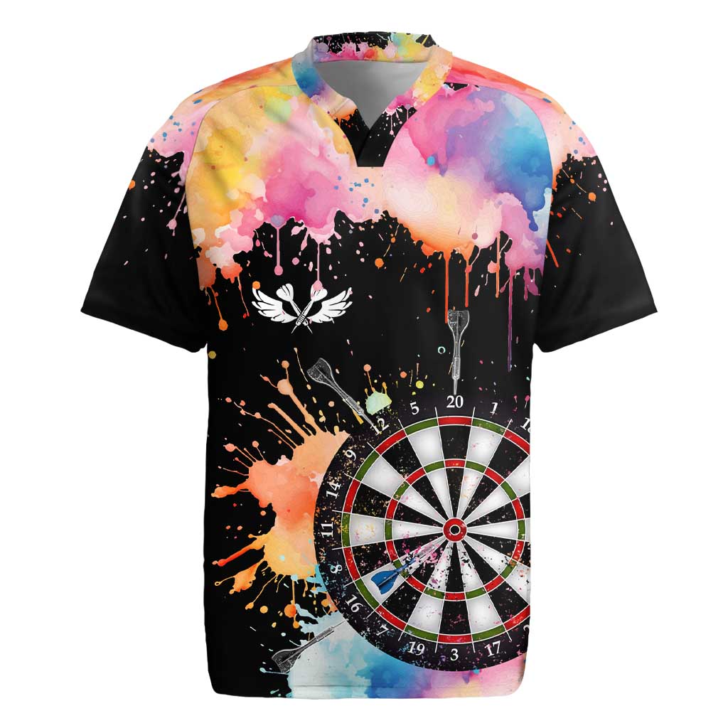 Dartboard and Colorful Paint Splash Darts Rugby Jersey with Aim Shoot Swear Repeat Quote Custom Name TS04