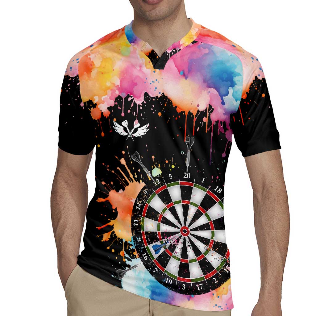 Dartboard and Colorful Paint Splash Darts Rugby Jersey with Aim Shoot Swear Repeat Quote Custom Name TS04